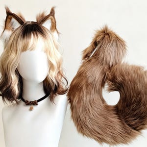 Chipmunk Squirrel Faux Fur Ears Tail Wig Choker Set Handmade Kawaii Kemonomimi Cosplay Gift Anime Halloween Fantasy Woodland Costume