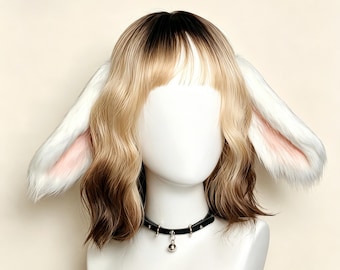 Handgemaakte wit roze hangoor konijn namaakbont oor hoofdband clip set kawaii kemonomimi cosplay cadeau anime halloween aangepaste kleur kostuum accessoire
