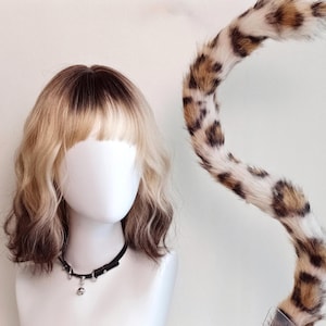 Faux Fur Leopard Tail Wig Choker Set Kawaii Furry Cosplay Costume Anime Leopard Girl Outfit Game Character Halloween Party Convention Gifts