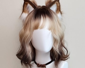 Realistic Faux Fur Chipmunk Squirrel Ears Tail Wig Choker Set Kemonomimi Cosplay Costume Kawaii Gift Anime Party Festival Birthday Dress Up