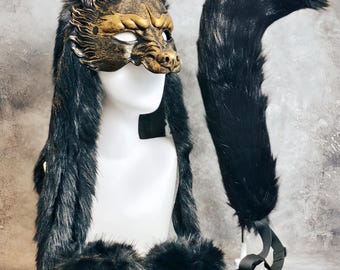 Handgefertigte Realistische Wolf Maske Schwanz Manschette Klauen Nägel Set Cosplay Kostüm Geschenke für Valentine Geburtstag Maskerade Party Live Stream Rollenspiel