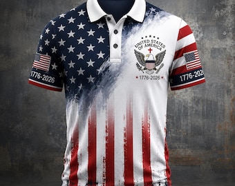 USA 250th Anniversary Golf Polo Shirt, Patriotic American Flag Polo, 1776 2026 Independence Day Shirt, America 250 Golf Polo