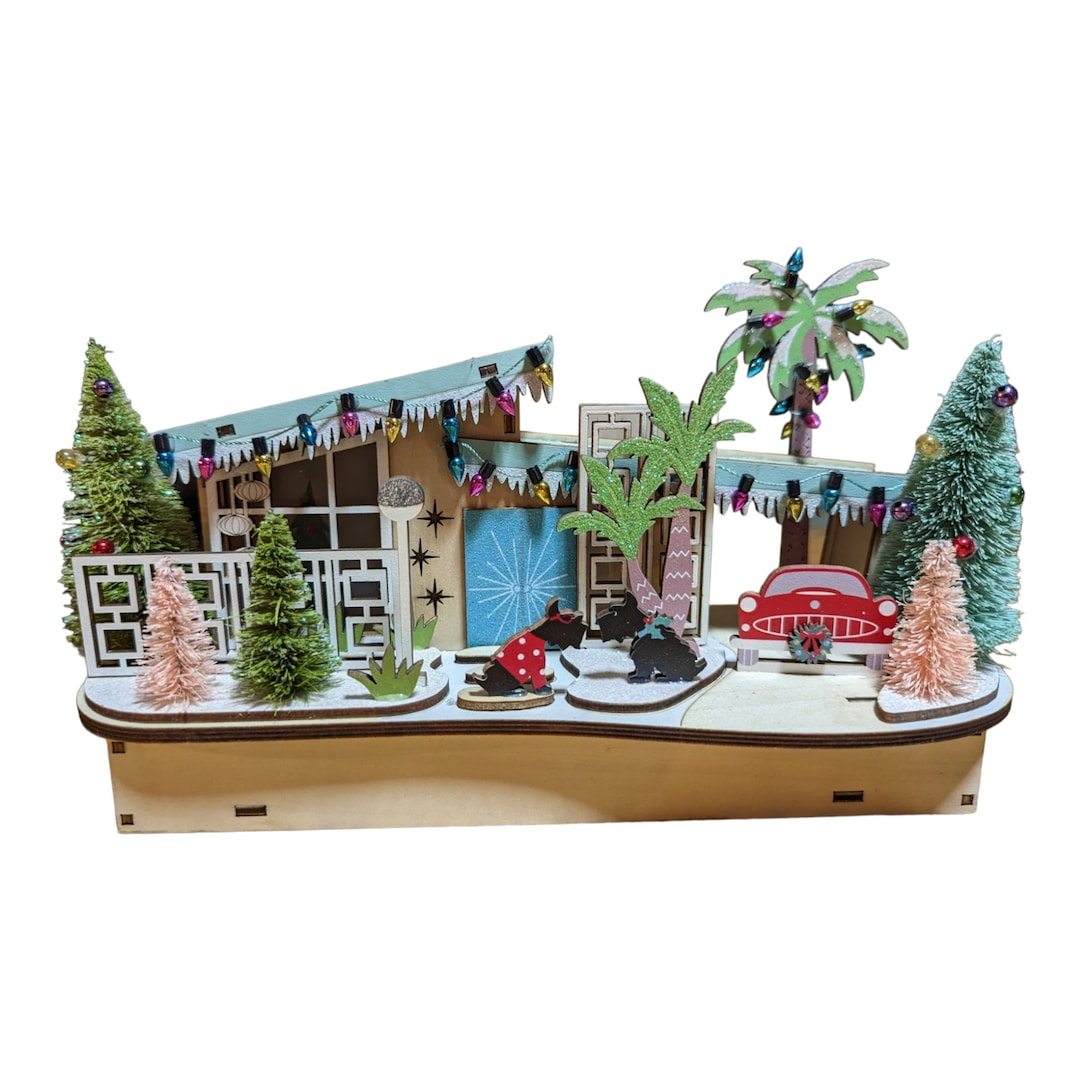 Mid Century Modern Christmas Village Woodcut 'HOUSE W/ 2 Etsy