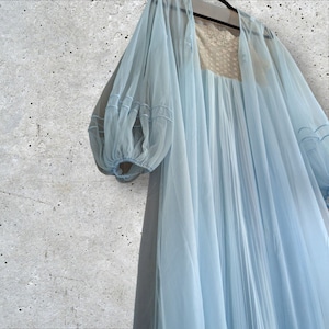Vintage GLYDONS Hollywood Sky Blue Peignoir Neglige Night Gown & Sheer Robe - Lg