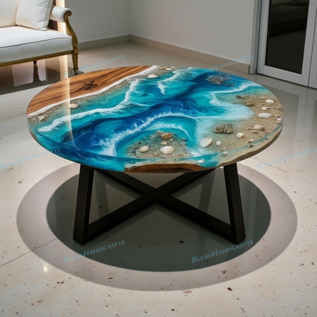 Ocean Blue Epoxy Round Coffee Table & Dining Table – Custom Made Luxury ...