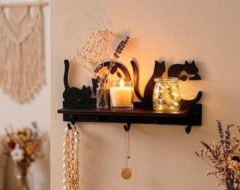 Estante de pared con gancho y perchero con forma de gato negro