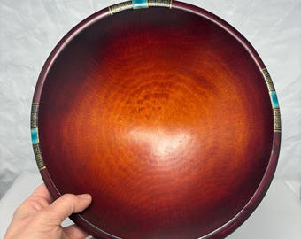 Bol de madera torneado a mano vintage de Peggy Potter, 1995, Barcelona, ensalada, estilo moderno de mediados de siglo, bohemio, africano, 11,5 pulgadas.