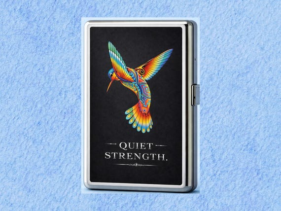 Hummingbird Cigarette Case Quiet Strength Art Deco Vintage Metal Wallet Joint Holder Inspirational Zigarettenetui Storage Box | Card ID HB02