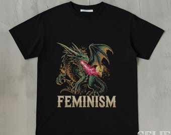 Feminism Dragon T Shirt Gothic Fantasy Castle Graphic Tee Feminist Empowerment Retro Vintage Acid Wash Metal Aesthetic Unisex Tshirt