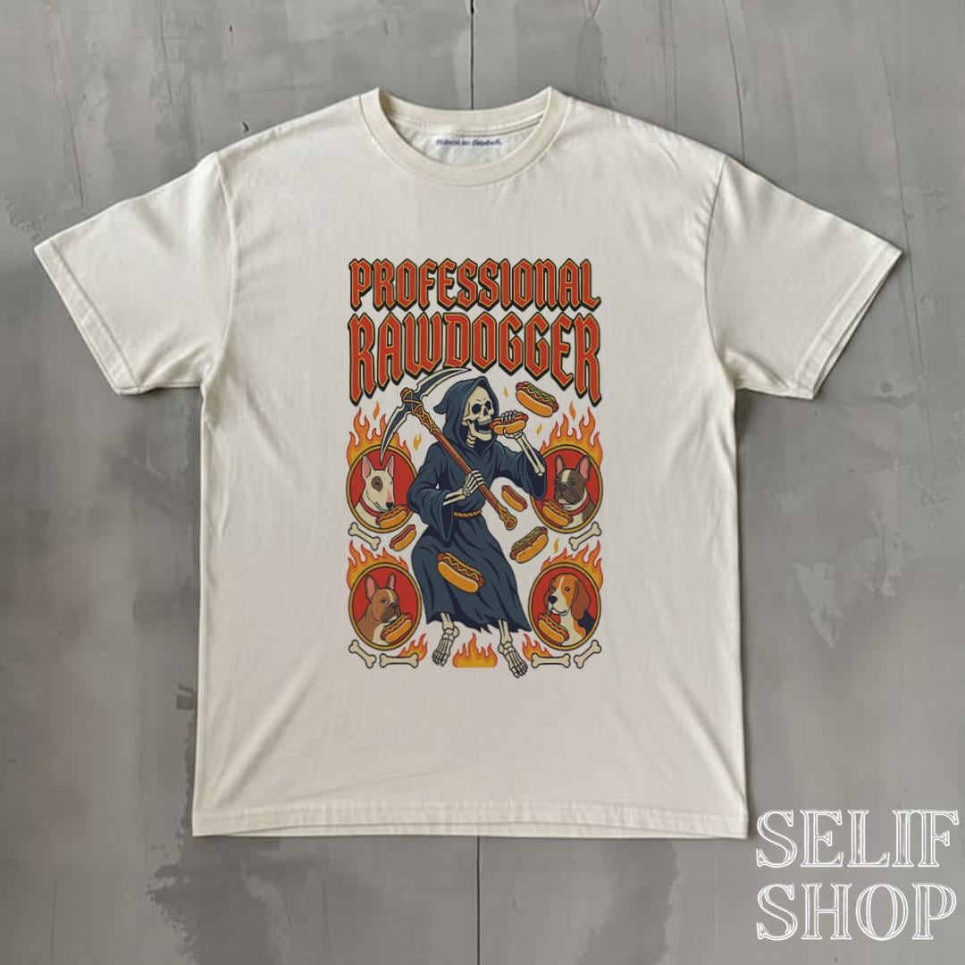 Cursed Hot Dog Shirt, Professional Rawdogger Funny Meme Tee