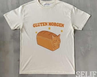 Gluten Morning Funny Cat meme T-shirt, Silly Cats Shirt, Kitten Tee, Gift for Cat Lovers, Weird Shirts, Unhinged Clothes, Brainrot Tees