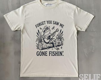 Camiseta estilo anos 90 com estampa de sapo pescando, camiseta retrô Y2K de sapo pescador, camiseta engraçada de sapo pescador, camisetas divertidas de sapo