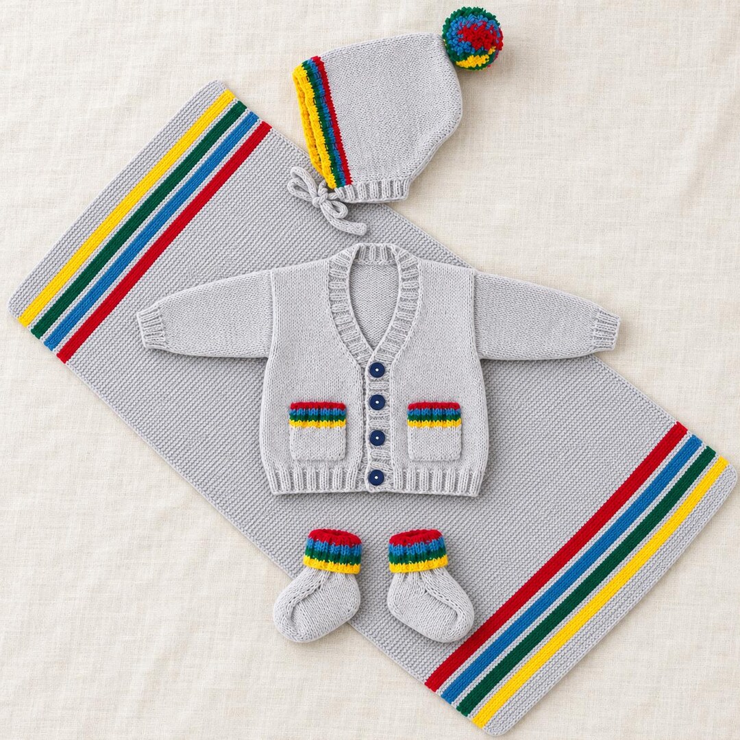 Baby Layette Knitting Pattern PDF | Cardigan, Bonnet, Booties and ...