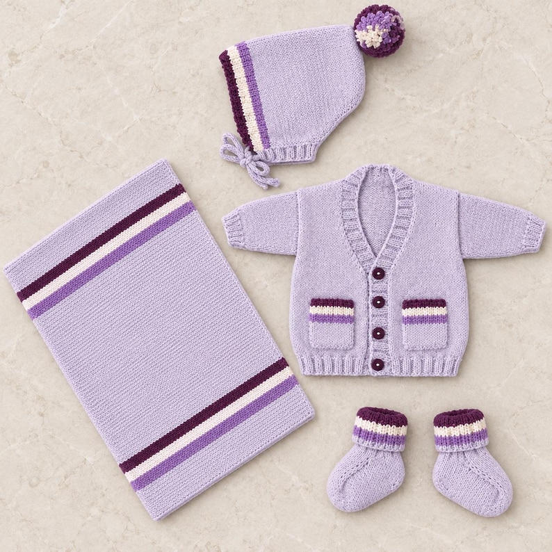Baby Layette Knitting Pattern PDF | Cardigan, Bonnet, Booties and ...