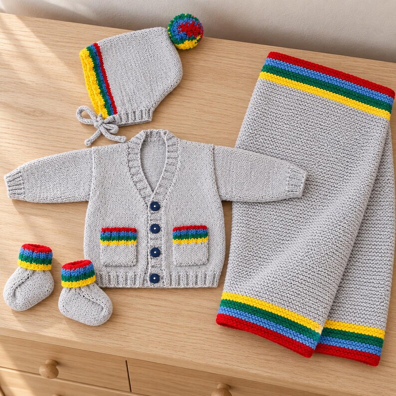 Baby Layette Knitting Pattern PDF | Cardigan, Bonnet, Booties and ...
