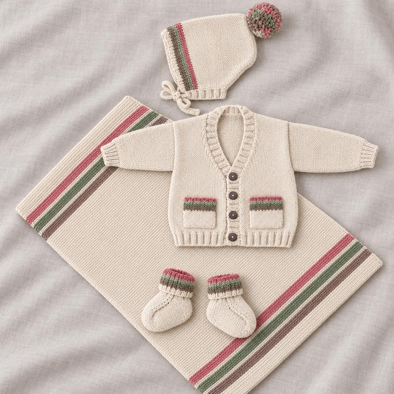 Baby Layette Knitting Pattern PDF | Cardigan, Bonnet, Booties and ...