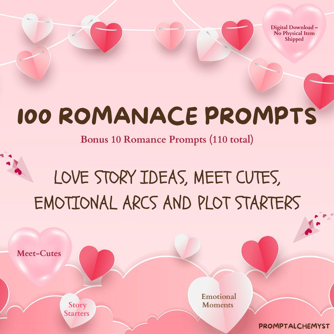 Buy 100 Romance Writing Prompts Love Story Ideas for Authors, Creators ...