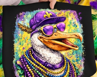 Mardi Gras Pelican PNG, New Orleans Carnival Graphic (Digital Download)