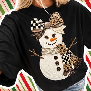 Christmas Snowman PNG, 300 Dpi Leopard Bow Snowman, Christmas PNG, Winter Holiday Sublimation, Christmas Shirt Design, Xmas Digital Download image 5
