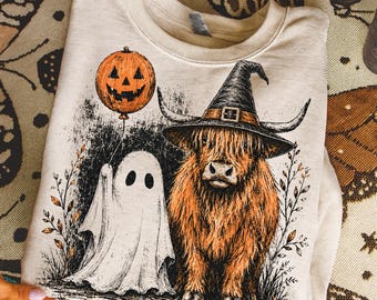 Lindo fantasma de vaca de las tierras altas de otoño png, temporada espeluznante de Halloween png, camiseta de vaca de otoño png, sublimación de fantasma Boo, calabaza de otoño png, amante de las vacas png