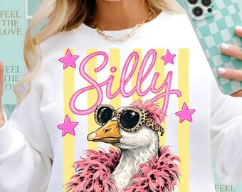 Silly Goose PNG, Digital Design Girly Trendy Kid Design Women Pink Preppy Prep Print Summer Bay Coastal leopard Trending Stripes