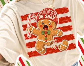 Striped Oh Snap Gingerbread PNG Christmas Cookie Designs Cute Holiday Sublimation Coquette Bow Xmas T-Shirt Graphic Digital Download PNG