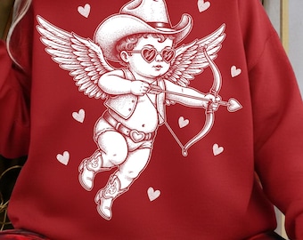 Retro Valentine Cupid PNG: Western Cowboy Design (Digital File)