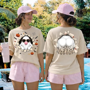 Ghost Front And Back PNG, Halloween Ghost PNG, Funny Ghost Bubblegum PNG, Leopard Ghost png, Spooky Cute Halloween Shirt Design image 2