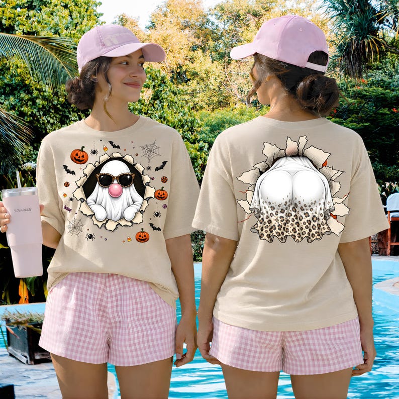 Ghost Front And Back PNG, Halloween Ghost PNG, Funny Ghost Bubblegum PNG, Leopard Ghost png, Spooky Cute Halloween Shirt Design image 2