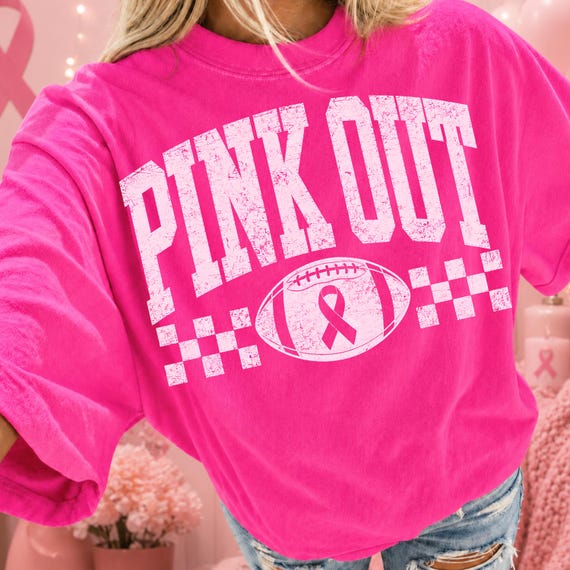 Pink Out PNG Bundle, Breast Cancer Awareness Football PNG, Game Day Shirt Design, October Sports Sublimation, 2 Digital Downloads for Shirts