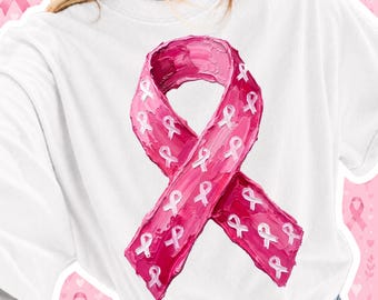 Breast Cancer Awareness Ribbon PNG, Pink Ribbon PNG, October Breast Cancer PNG, Survivor Support Sublimation, Pink Shirt Design