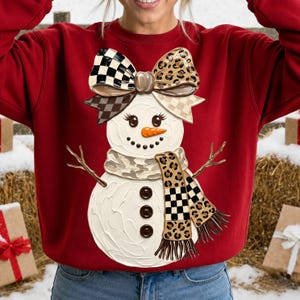 Christmas Snowman PNG, 300 Dpi Leopard Bow Snowman, Christmas PNG, Winter Holiday Sublimation, Christmas Shirt Design, Xmas Digital Download image 4
