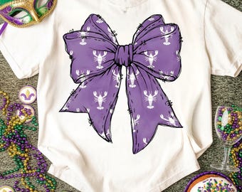 Mardi Gras Bow PNG, Crawfish, Coquette Preppy Design (Digital Download)