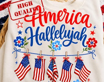 Aleluya de América PNG, diseño patriótico de sublimación del 4 de julio, clipart de tendedero con la bandera de EE. UU., diseño de camiseta de verano estadounidense