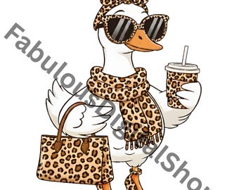 Preppy Leopard Goose PNG, Trendy Animal Art (Personal Use)