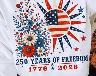 Boho Floral USA 250 Years PNG, 1776 2026 Patriotic Design, America 250th Anniversary PNG, We The People Eagle Flag Shirt, 4th of July png