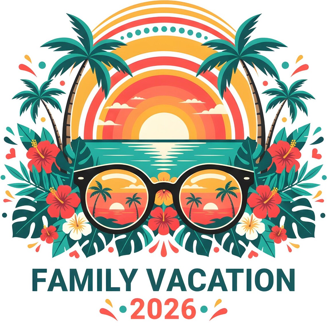 Family Vacation 2026 PNG, Tropical Beach Sunset, Summer Family Png ...