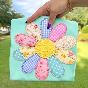 Patchwork Spring Flower PNG, Easter Digital Download, Shabby Chic Shirt, Sublimation and DTF, Coquette Cottagecore Design, Trendy