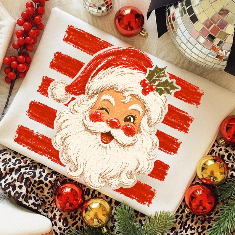 Striped Santa PNG Retro Santa Claus Png Sparkle Santa Vintage Christmas gifts png Retro Christmas shirt sublimation designs digital download image 2