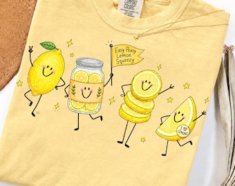 Happy Lemon Doodle PNG, Easy Peasy Lemon Squeezy png, Cute Smiling Lemon Characters Sublimation Design