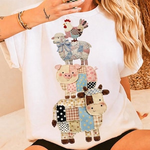 Patchwork Farm Animals PNG, Quilt Style Clipart, Nursery Decor (Digital Download)