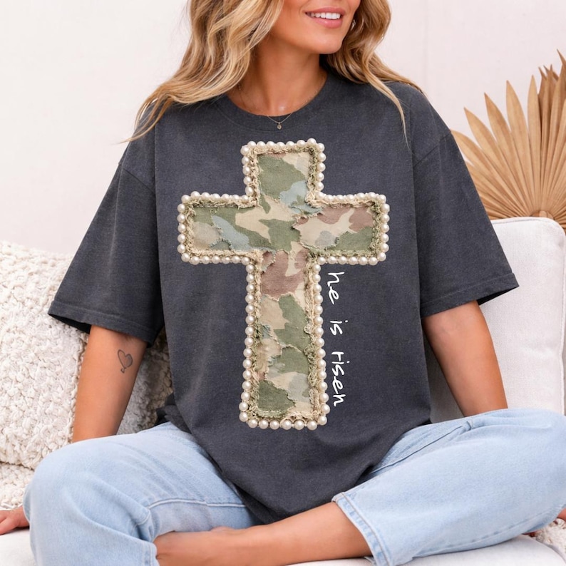 He is Risen PNG, Camo Cross PNG, Pearl Cross Easter Design, Christian ...