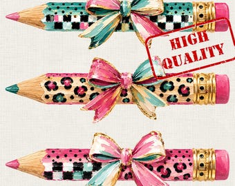 Lazo de lápiz con pinceladas PNG, diseño de profesora preppy, coqueta de profesora PNG, lazo coqueto PNG, amor de profesora PNG, sublimación de lazo de profesora