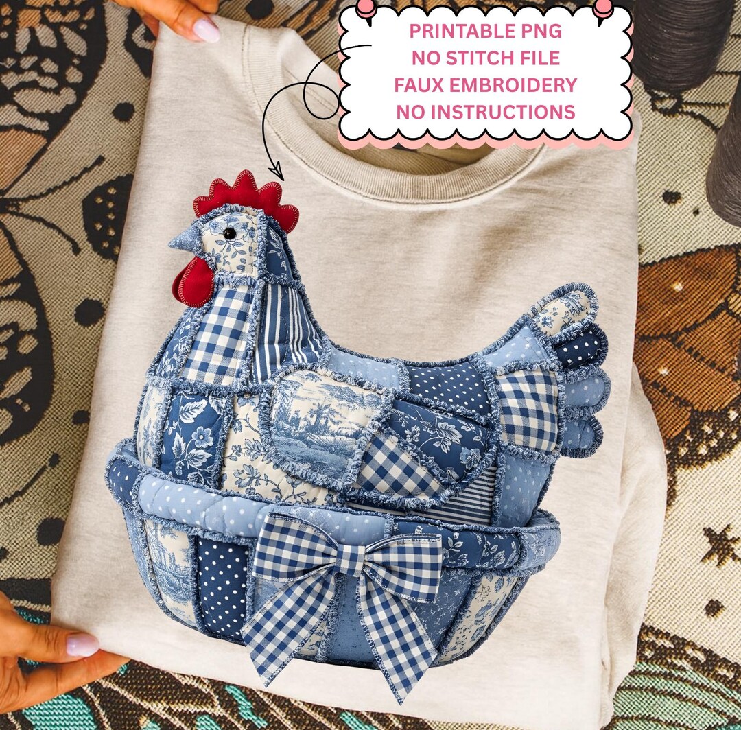 Patchwork Chicken PNG, Blue Quilt Hen in Basket (digital Download) - Etsy