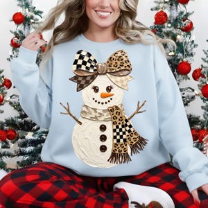 Christmas Snowman PNG, 300 Dpi Leopard Bow Snowman, Christmas PNG, Winter Holiday Sublimation, Christmas Shirt Design, Xmas Digital Download image 6