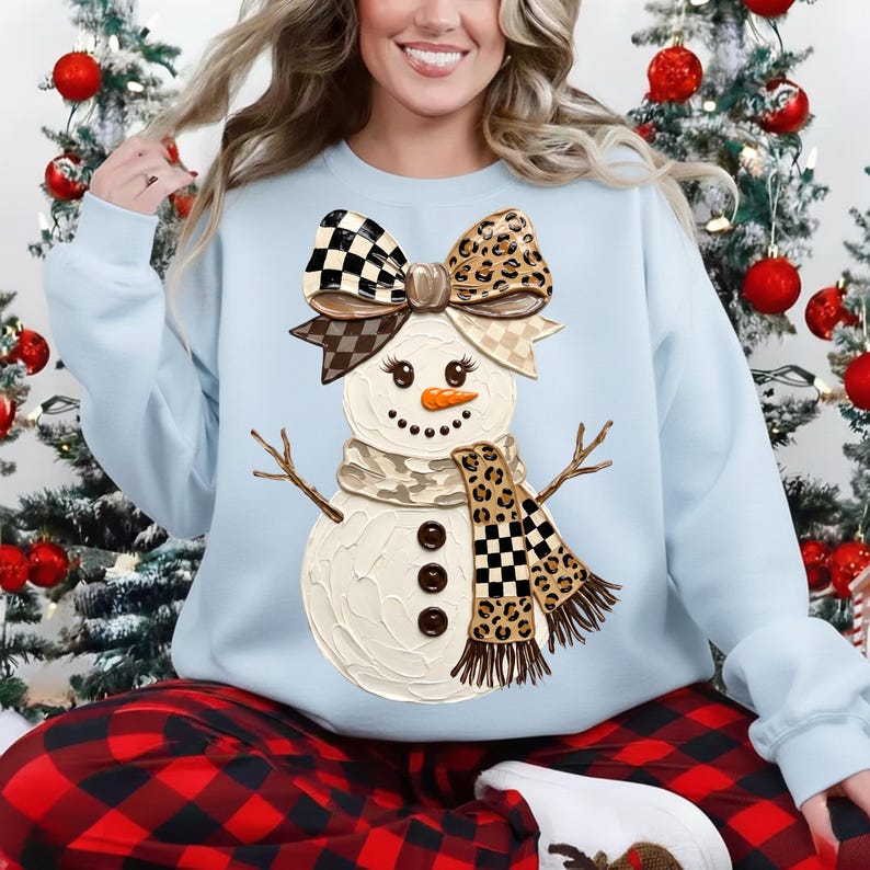 Christmas Snowman PNG, 300 Dpi Leopard Bow Snowman, Christmas PNG, Winter Holiday Sublimation, Christmas Shirt Design, Xmas Digital Download image 6