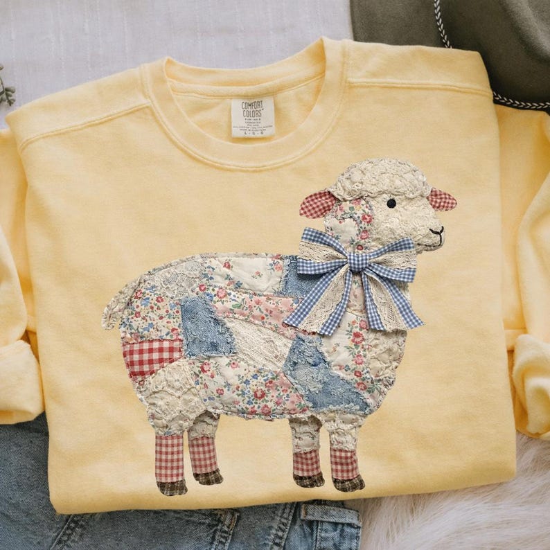 Patchwork Lamb PNG, Vintage Quilt Sheep Design, Cottagecore Farm Animal ...
