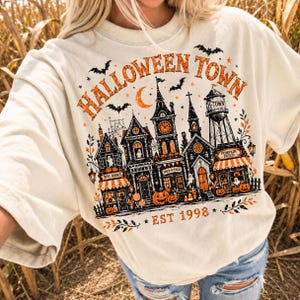 Halloween Town PNG, 300 DPI, Spooky Village Sublimation Design, Haunted House png, Pumpkin Patch Fall Clipart, Halloween Shirt PNG