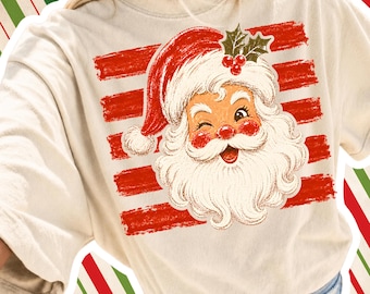 Striped Santa PNG Retro Santa Claus Png Sparkle Santa Vintage Christmas gifts png Retro Christmas shirt sublimation designs digital download
