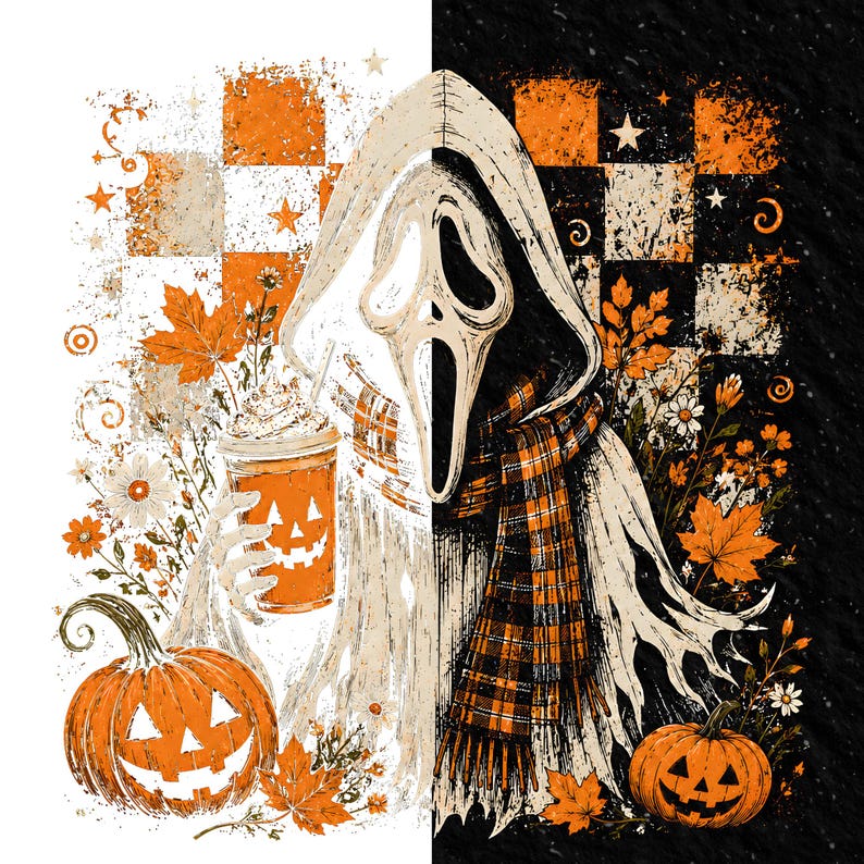 Ghostface Fall Coffee Png, Halloween Latte Shirt Design, Autumn Spooky Season Sublimation, Spooky Pumpkin Coffee PNG image 2